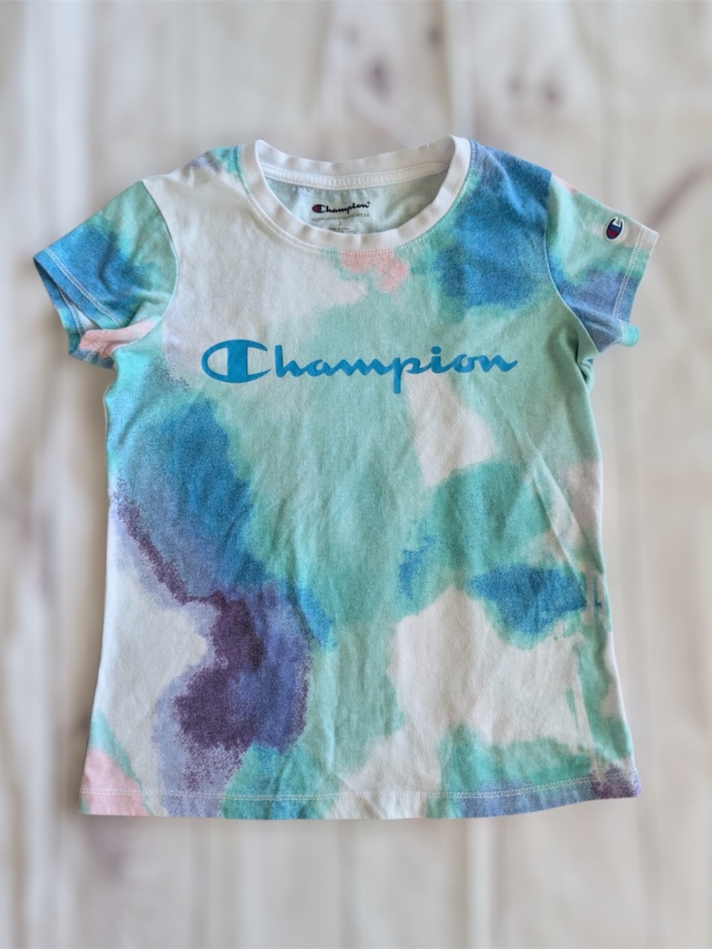Champion Girl's Athleticwear Short Sleeved T-shirt Size Small Blue Green Purple